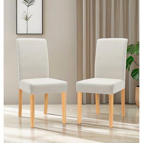 Hallowood Furniture Premium Linen Straight Back Beige Fabric Dining Chairs, Modern Set of 2 Kitchen Chairs with Solid Wooden Legs for Dining Room, Home, Restaurant and Café (1/5)