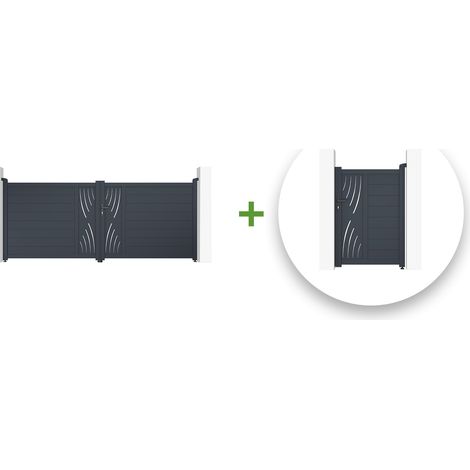 Pack puerta abatible VELETA 350 x 140 cm + Puerta peatonal VELETA 100 x 140 cm Gris (1/5)