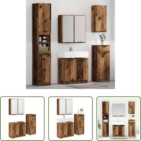 Schrankset - Badezimmermöbel-Set mit Schubladen 3 pcs Altholz Holzwerkstoff (1/5)