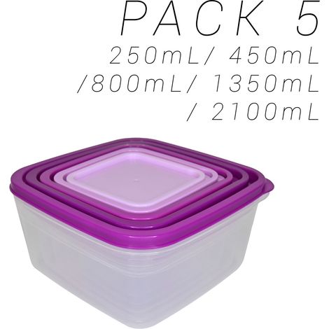 Portapranzo quadrati in plastica multicolore 5 pezzi viola 20167-MOR