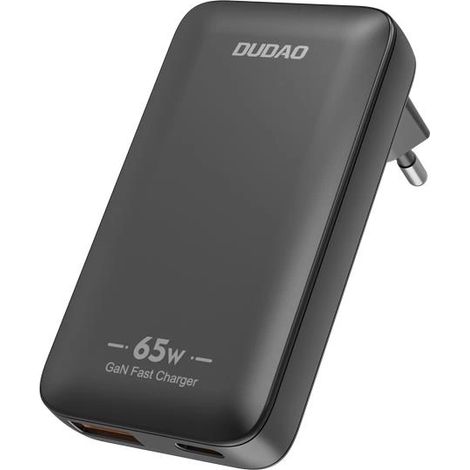 Dudao A65Q 65W GaN Reise-Wandladegerät USB-A / USB-C PD Ultradünn EU / US - Schwarz