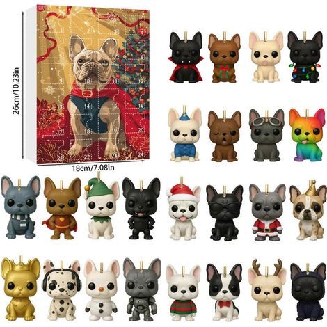 Französische Bulldogge Adventskalender 2025, 2D-Acryl-Hunde-Countdown-Kalender, Geschenk für Kinder – Modell G