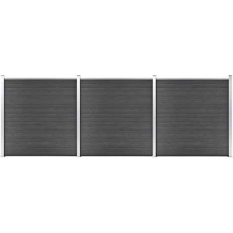 Ensemble de panneau de clôture WPC 526x186 cm Noir (1/5)