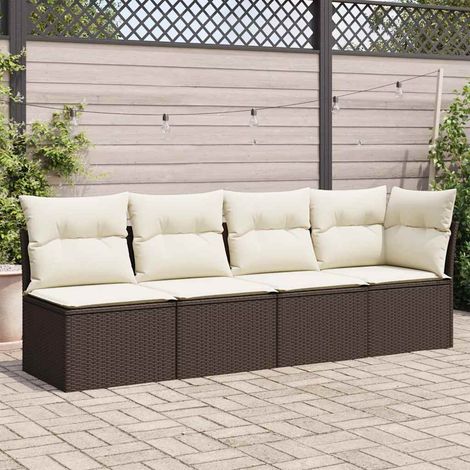 vidaXL Garden Sofa with Cushions 4-Seater Brown Poly Rattan