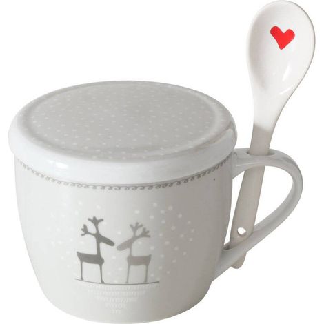Weihnachtstasse Jumbo mit Deckel und Löffel LOVELIES, 600 ml