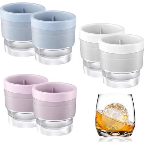 Bandeja de silicona de 6 piezas para cubitos de hielo esféricos, Apilable con tapa, Bolas de hielo redondas de 4,8 cm, cócteles y otras bebidas (1/2)