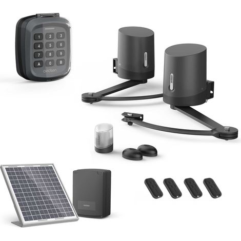 Avidsen – Motorisation solaire pour portail à battants – Moteur 24VDC – Longueur de vantail jusqu'à 2,5m – Digicode et 4 télécommandes