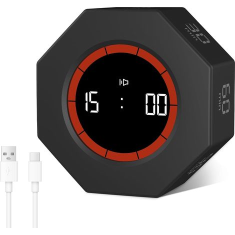 Octogone Pomodoro Timer, 1/3/5/15/30/60/90 Min, Noir (1/5)