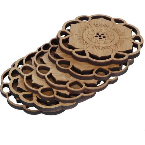 Lot de 6 dessous de tasse en bambou, isolants thermiques, motif bouton de fleur, pour la table. (1/5)