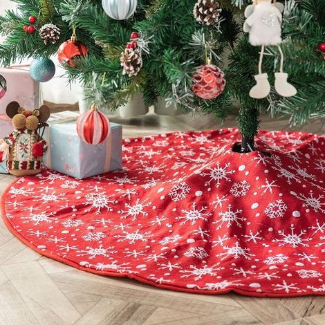 122cm Jupe de Sapin de Rouge Jupe Arbre de Noël avec Motif Flocon de Neige Blanc Tapis de Sapin de Noël Couvre-Pied de Sapin- 48inches (1/5)