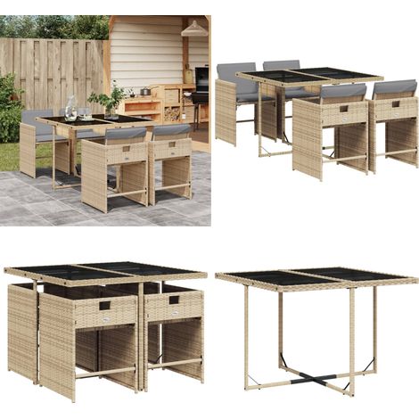 vidaXL Ensemble à manger de jardin coussins 5 pcs mélange beige rotin (1/5)