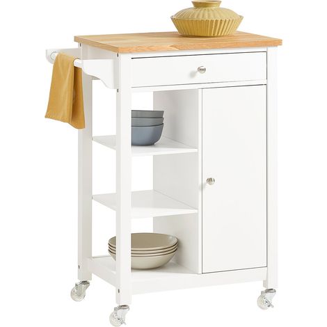 SoBuy Carrello di servizio, Credenza in legno, mobile cucina, bianco, FKW46-WN (1/5)