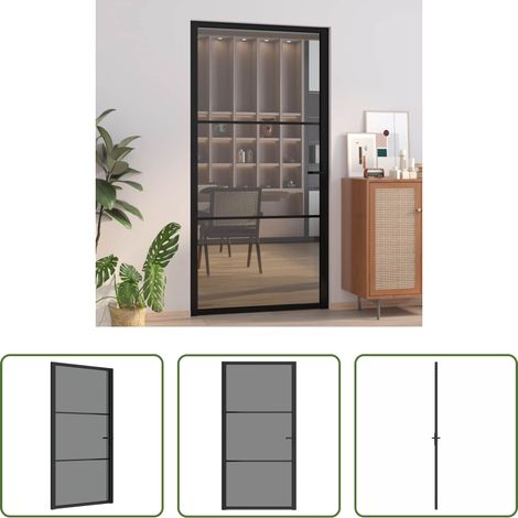 vidaXL Puerta interior vidrio EGS y aluminio negro 102,5x201,5 cm (1/5)