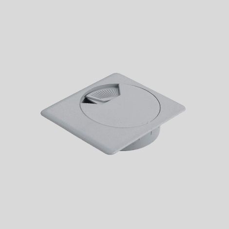 2x Square Cable Grommets 73 x 73mm Recessed 60mm Diameter Desk Table Wire Cord Plug Computer Monitor Cover Storage Accessory Furniture, in silver grey plastic