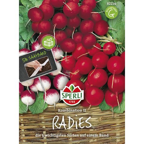 Sperli – Mélange de radis II : Riesenbutter, Parat, Rundes Halbrot - Halbweiß (Raphanus sativus) – Ruban de semis de 5 m (1/2)