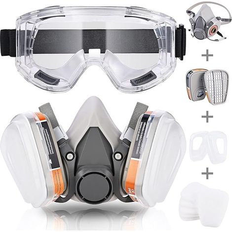 Masque à gaz demi-visage universel avec lunettes - Filtre rechange inclus, protection professionnelle