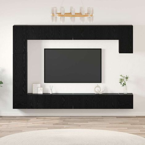 TV-Schrankset 9 pcs Schwarz Eichen-Optik Holzwerkstoff
