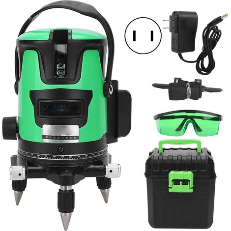 Niveau laser vert 3 lignes 360° rotatif avec autonivellement automatique, outil de nivellement AC100-240V (1/5)