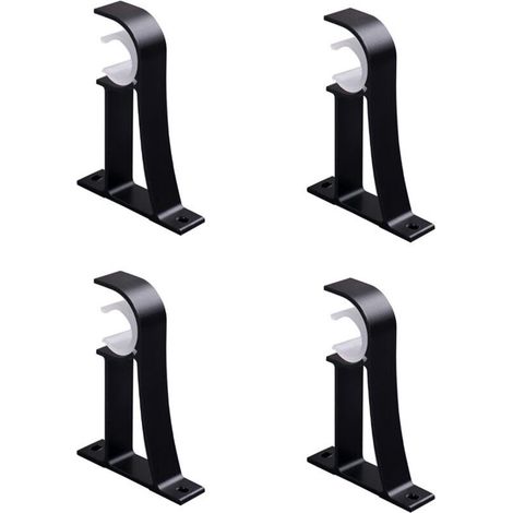 Lot de 4 supports de tringle à rideau décoratifs robustes pour tringles à rideaux de 2,5 à 3,2 cm, noir (1/5)