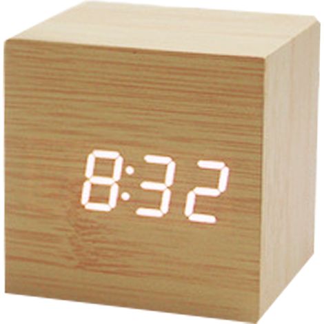 Réveil numérique, affichage électronique de l'heure par LED, double alarme, mini-horloge électrique cubique en bois, style 3 (1/5)
