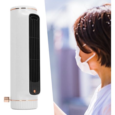 Ventilador de mesa blanco de 26,67 cm, recargable, sin aspas, con 3 velocidades, funcionamiento silencioso, carcasa de ABS y metal, para uso doméstico, de oficina y en exteriores. (1/5)