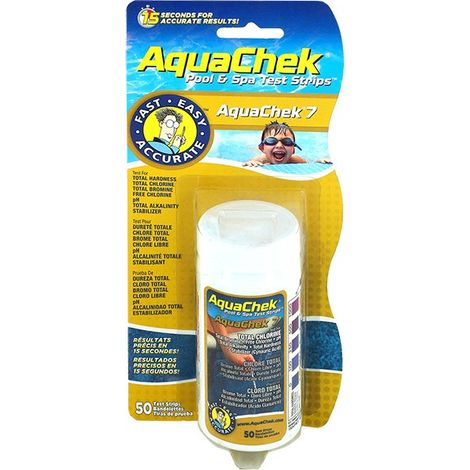 Bandelettes d'analyse de l'eau 50 unités – 7 fonctions pour piscine – Mesure chlore, pH, alcalinité en 15 secondes – Aquachek (1/5)