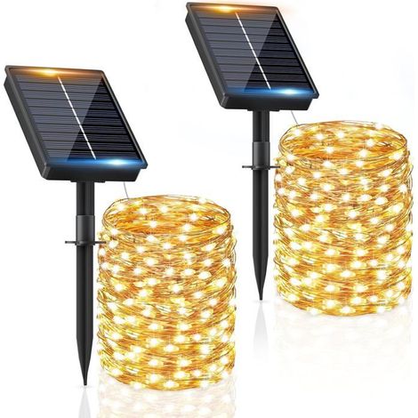 2 guirlandes lumineuses solaires, 160 LED, 16 m + câble 2 m, étanches IP65, 8 modes, idéales pour jardin, balcon et fêtes