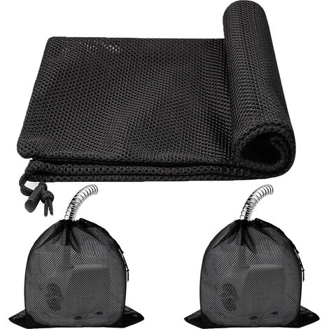 2-teiliger Pumpenfilterbeutel, 45 x 45 cm Filterbeutel für Teichpumpen, Filterbeutel für Pumpen mit Kordelzug, schwarze Netzfilterbeutel für Aquarien und Gärten (1/5)