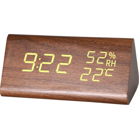 Despertador inteligente minimalista de madera, silencioso y activado por voz, con pantalla LED, color marrón.