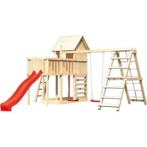 Akubi Stelzenhaus Frieda natur Rut. rot+DS+KG+ABP+Kletterwand