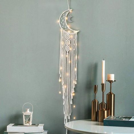 Attrape-reves - Diametre 20 Cm - Longueur Totale 96 Cm - Decoration Murale Boheme - Pour Chambre Maison Appartement - 1 Piece (1/3)