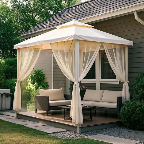 Beige, L160 X H300 cm, Rideaux d'extérieur, Lot de 2 Rideau Voilage Moustiquaire Exterieur Lumière Filtrer Transparent avec Bricolage pour Patio, Jardin, Gazebo (1/5)