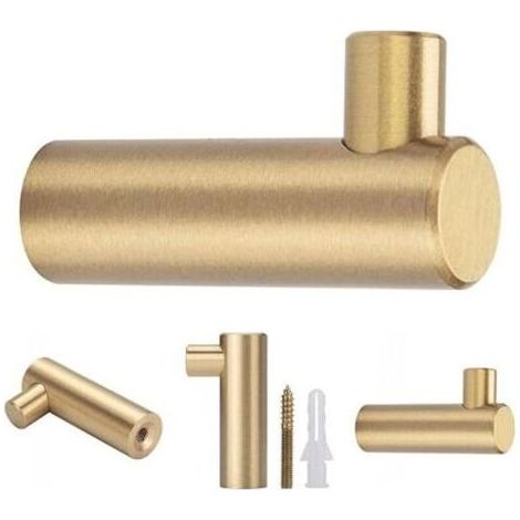 Set mit 4 Wandhaken aus gebürstetem Messing, 38 mm x 12 mm, goldene Handtuch- und Kleiderhaken für Badezimmer, Garderobe, Handtuchhalter (L-förmig) (1/4)