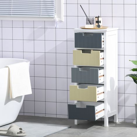 Commode Tiroirs Unité Auxiliaire Rangement Pieds Surélevés Style Moderne Chambre Salon Salle Bain Mobilier Bois Multicolore 35x28x90,5cm