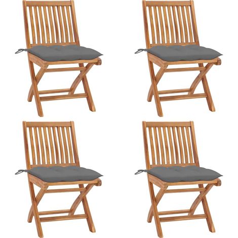 vidaXL Sillas plegables con cojines, 4 unidades, madera maciza de teca. (1/5)