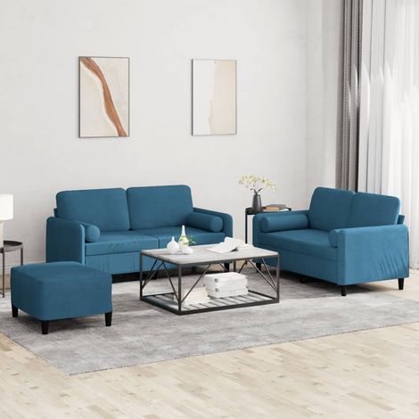 vidaXL Ensemble de canapés 3 pcs avec coussins bleu velours (1/5)