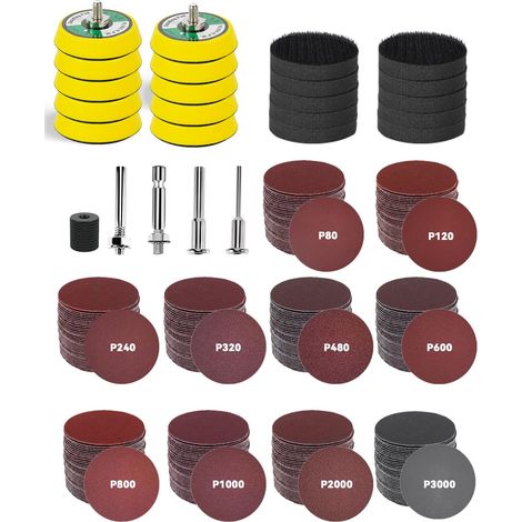 325 disques abrasifs 50mm Papier à poncer, Grains 80 à 3000 Pour mini ponceuse, accessoires Pour Dremel, embout pour perceuse Polissage de phares, rénovation optique Pour carrosserie, métal, bois (1/5)