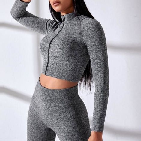 Ensemble Yoga - Leggings Taille Haute Et Soutien-Gorge Sport - Gris - Mixte - Pour Running Et Yoga - 2 Pièces (1/4)