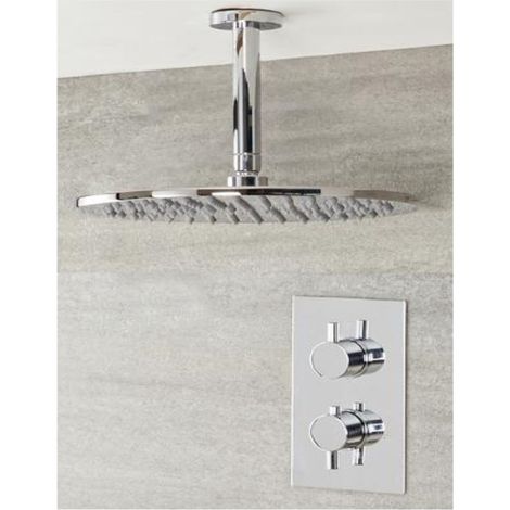 Milano Mirage 1 Outlet Twin Thermostatic Mixer Shower Valve with Ceiling Mounted 300mm Round Rainfall Shower Head - Chrome (1/5)