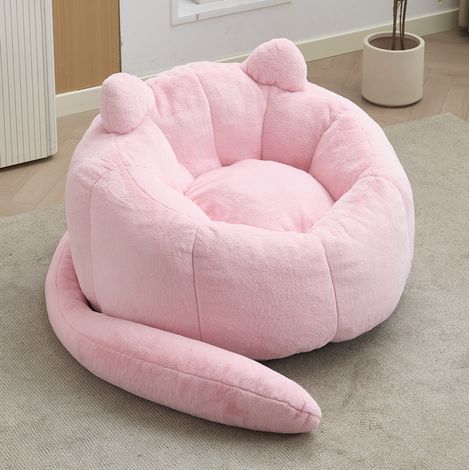 Fauteuil bean bag pour adulte en forme de chat, peluche rose, sans installation, REDOM (1/5)
