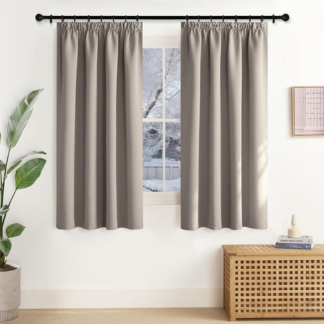 Rideaux et Draperies Intérieurs Occultant Thermique Court Petit Panneaux Galon Fronceur Decoration Chambre Maison Cuisine, L140xH145cm, Beige Gris, 2 Pièces (1/5)