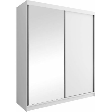 Armoire Dover 107, Blanc, 200x200x62cm, Portes d'armoire: Coulissantes, Nombre d'étagères: 9