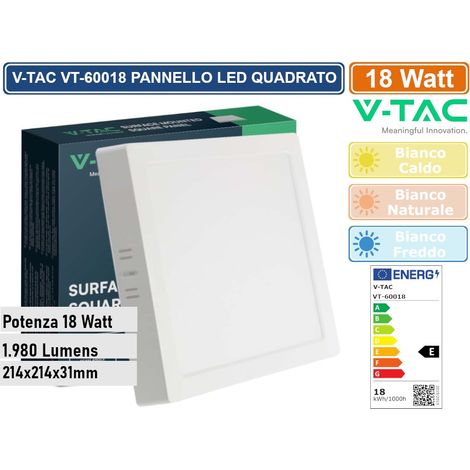 V-TAC Pannello quadrato LED 18W montaggio a plafone colore Bianco luce 4000K - 10499 (1/7)