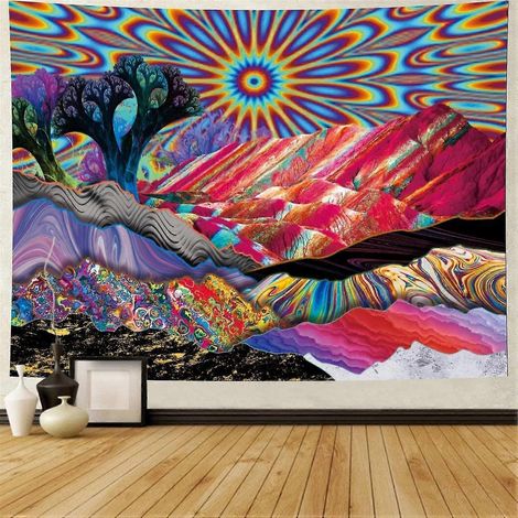 Tapisserie murale Soleil, Tapisserie murale Arbres abstraits, Tapisserie paysage naturel, Décoration de chambre (soleil, L/148cm X 200cm) (1/5)