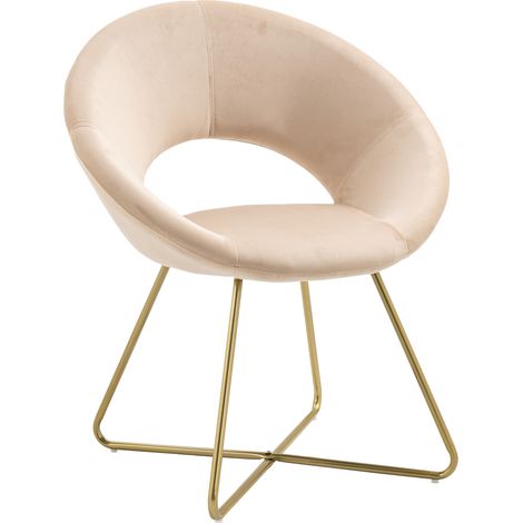 Poltrona Tonda Camera da Letto in Velluto Design Moderno, Sedia Imbottita Circolare con Gambe in Metallo Placcato Oro - Poltroncina per Salotto con Seduta Morbida Modello Grace Beige (1/4)