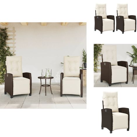 Gartensessel mit Fußteil 2 Stk. Verstellbar Braun Poly Rattan - Gartenstuhl - Gartenmöbel - Rattan Möbel - Ausziehbarer Gartenstuhl - Höhenverstellbar (1/5)