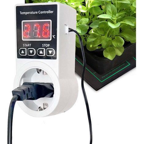 CYRILL – Prise Thermostat Numérique avec Sonde, Régulateurs de Température Refroidissement Chauffage pour Tapis Chauffant Plantes, Chauffage de Serre, Aquarium Terrarium (1/5)