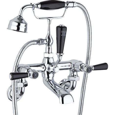 Old London Topaz Black Lever Wall Mounted Chrome Bath Shower Mixer Tap and Shower Kit with Dome Collar - BC404DLWM (1/2)