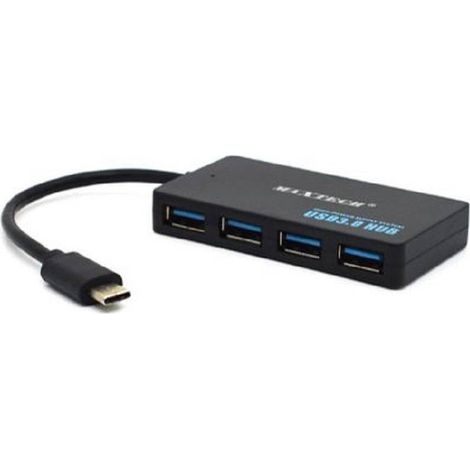 Trade Shop - TYP-C-PORT-HUB 4 USB-PORTS SPLITTER PC-LAPTOP-ADAPTER 10 CM MAXTECH HUB3-4C - (1/2)
