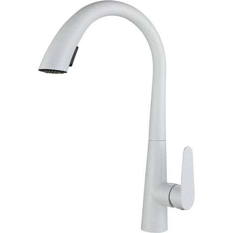Robinet Cuisine Blanc Mitigeur Cuisine avec Douchette Extractible,Robinet Douchette Cuisine de Rotatif à 360°,Robinetterie de Cuisine en Acier Inoxydable,2 Modes de Pulvérisation (1/4)